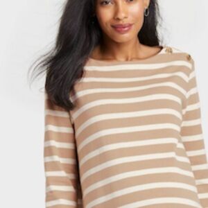 Maternity Hatch  Beige and White Striped Long Sleeve Top Maternity XS